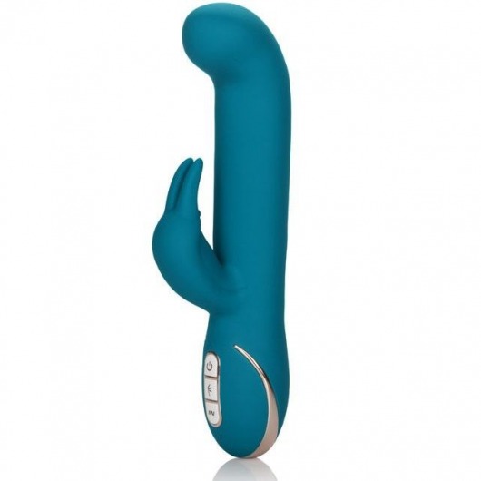 Бирюзовый вибратор с изогнутой головкой Jack Rabbit Signature Silicone Rocking  G  Rabbit - 20 см. - California Exotic Novelties