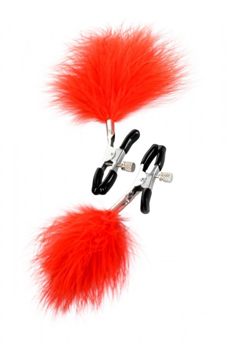 Зажимы для сосков с красным пухом Theatre - ToyFa - купить с доставкой в Сыктывкаре