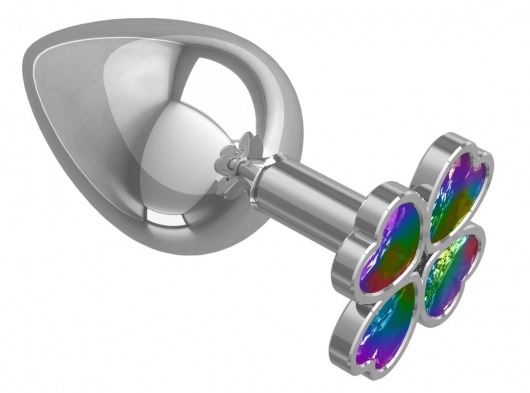 Серебристая анальная пробка-клевер с радужным кристаллом - 9,5 см. - Джага-Джага - купить с доставкой в Сыктывкаре