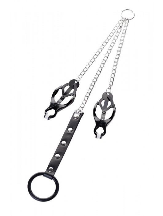 Черно-серебристые зажимы для сосков с кольцом для пениса TOYFA Metal - ToyFa - купить с доставкой в Сыктывкаре