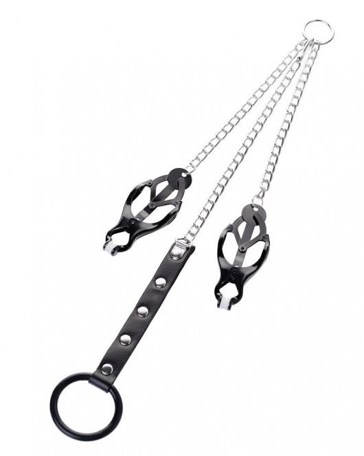 Черно-серебристые зажимы для сосков с кольцом для пениса TOYFA Metal - ToyFa - купить с доставкой в Сыктывкаре