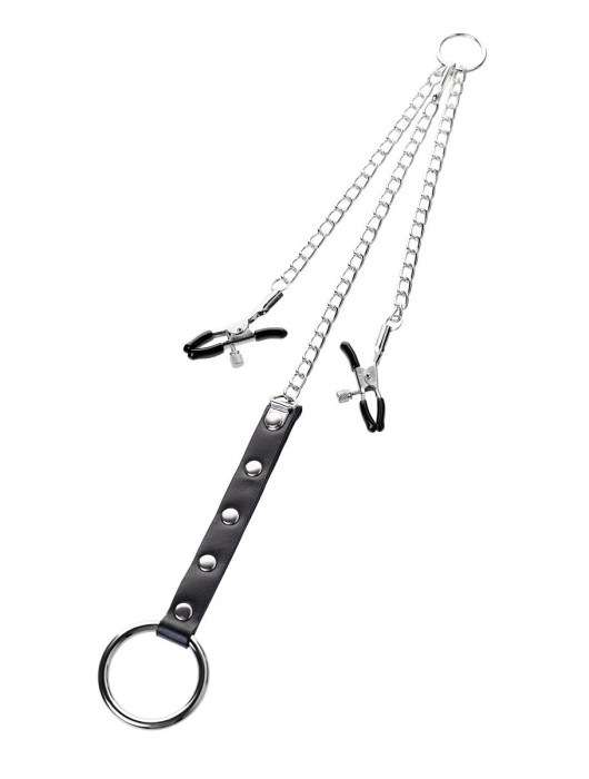 Серебристо-чёрные зажимы для сосков с кольцом для пениса TOYFA Metal - ToyFa - купить с доставкой в Сыктывкаре